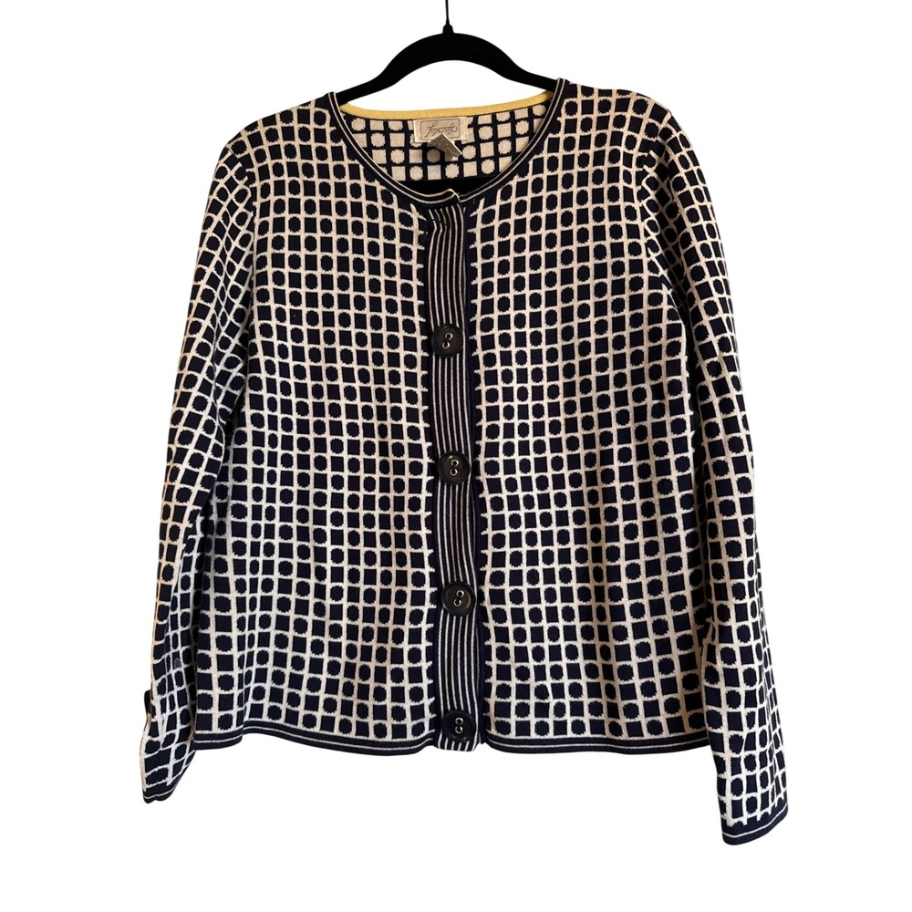 Office Approved Foxcroft Navy Geometric Knit Button‎ Front Cardigan Sweater M